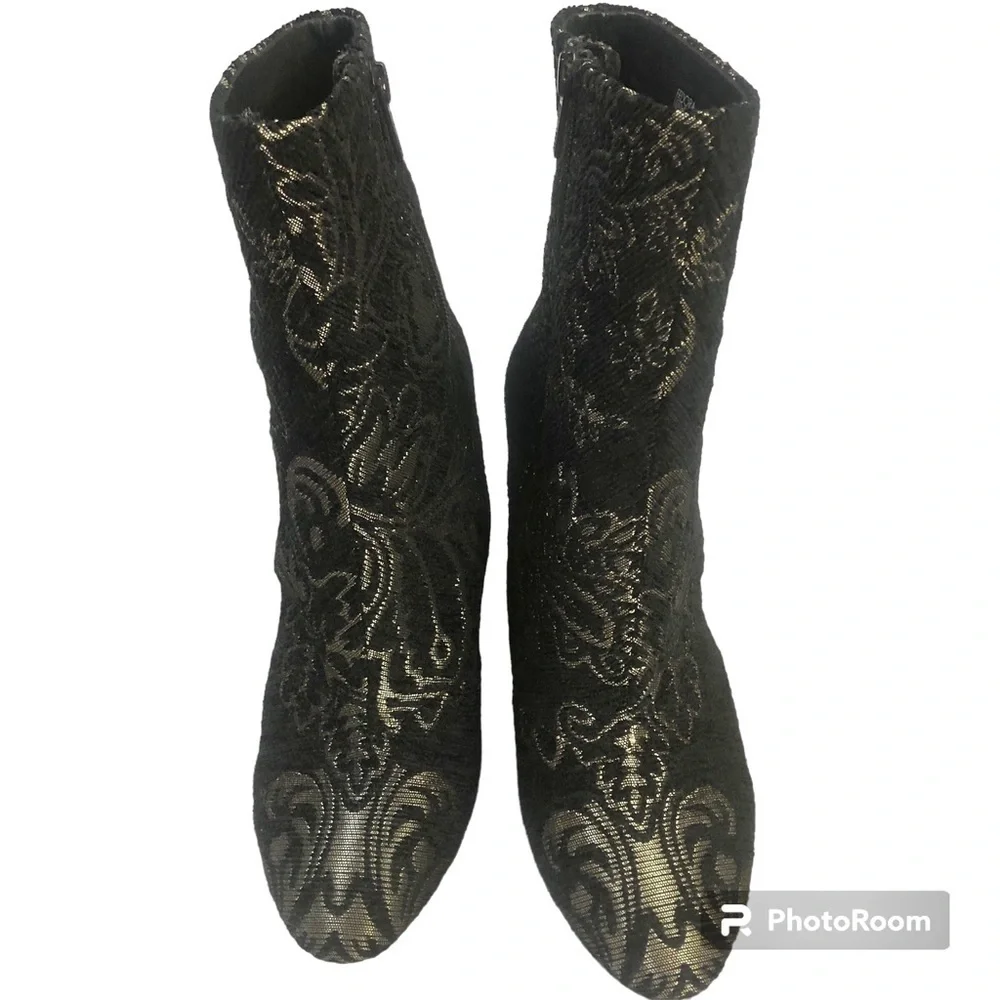 Ash Fedora Black Gold Embroidered Leather Sole High Ankle Boots 38 EU 7-7.5 US